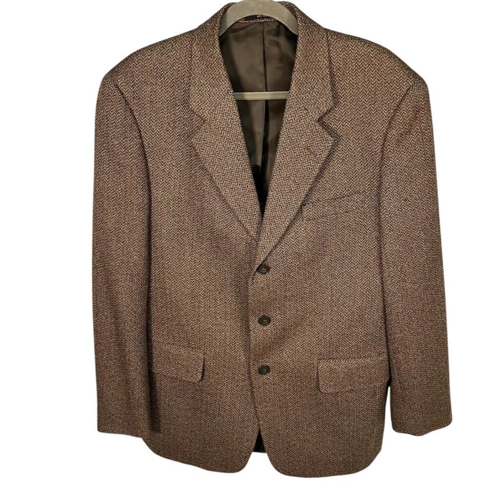 Vintage Club Room Mens 41R Brown Tweed Blazer Suit Jacket Wool Silk Alpaca Blend